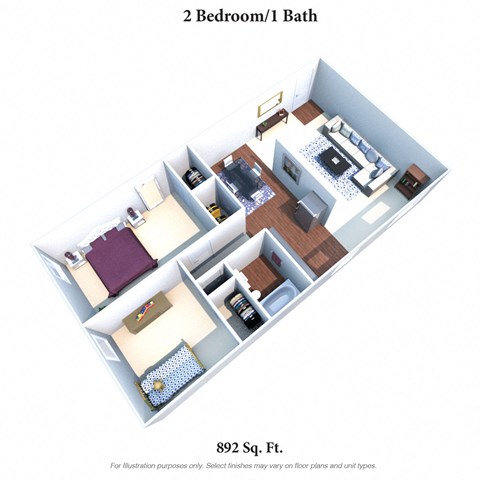 2 Bedroom 1 Bathroom Floor Plan at Crown Court Apartments, Kentucky, 41042